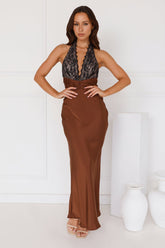 Infinite Affection Halter Lace Maxi Dress Brown