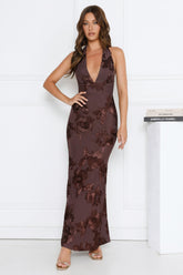 Lime Light Mesh Halter Maxi Dress Brown