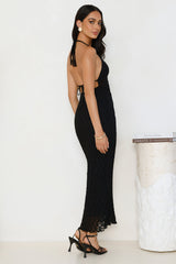 Lace Me Up Halter Maxi Dress Black