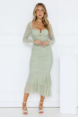 Dreamy Collection Mesh Long Sleeve Maxi Dress Sage
