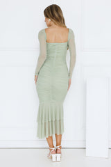 Dreamy Collection Mesh Long Sleeve Maxi Dress Sage