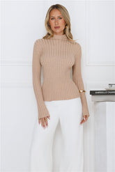 Daily Dream Ribbed Long Sleeve Top Beige