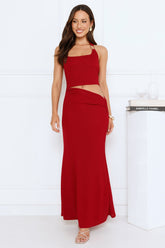 Elegant Edge Halter Maxi Dress Maroon