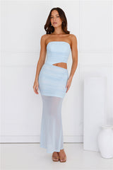 Cosmopolitan Charm Strapless Mesh Maxi Dress Blue