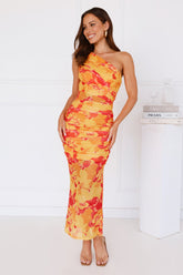 Glow Sticks One Shoulder Mesh Maxi Dress Yellow