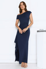Effortlessly Irresistible Off Shoulder Maxi Dress Navy