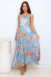 Dressed And Ready One Shoulder Satin Maxi Dress Blue