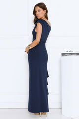 Effortlessly Irresistible Off Shoulder Maxi Dress Navy