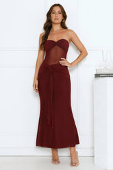 Can't Get Enough Strapless Maxi Dress Burgundy