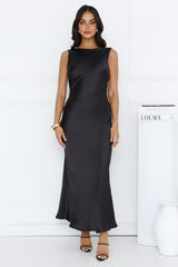 Classy Entrance Satin Slip Maxi Dress Black