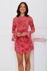 Love Fizz Long Sleeve Mesh Mini Dress Rose