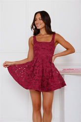 Always Unique Embroidered Mini Dress Berry