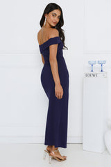 Isolde Off Shoulder Maxi Dress Navy