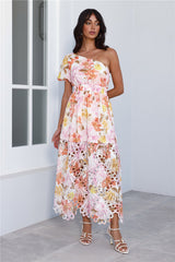Love From Addison One Shoulder Midi Dress Print
