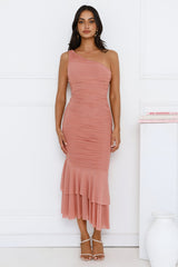 Misty Isles One Shoulder Mesh Maxi Dress Pink