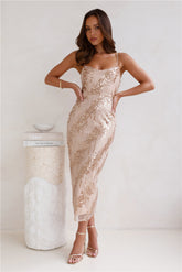 Enlighten Me Sequin Midi Dress Brown