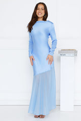 Exquisite Luxury Satin Long Sleeve Maxi Dress Blue