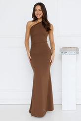 Georgiana One Shoulder Maxi Dress Brown