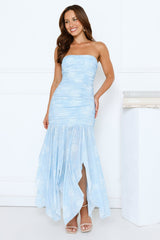 City Edge Strapless Mesh Maxi Dress Blue