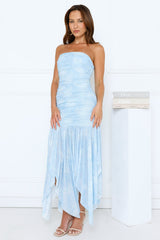 City Edge Strapless Mesh Maxi Dress Blue