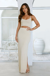 Glitter Getter Knit Maxi Skirt Beige