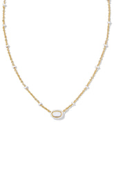 Mini Elisa Gold Enamel Frame Short Pendant Necklace White Mother-of-Pearl