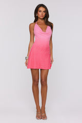 Cheeky Flirt Halter Mesh Mini Dress Pink
