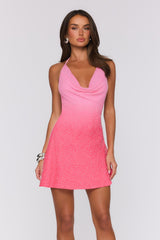 Cheeky Flirt Halter Mesh Mini Dress Pink