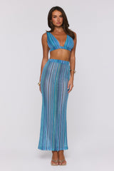 Ocean Bloomette Knit Crop Top Blue