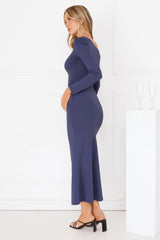About The Fit Off Shoulder Long Sleeve Maxi Dress Navy