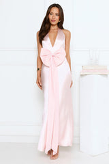 Beauty Hours Halter Satin Maxi Dress Pink