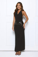 Low Key Luxe Halter Sequin Maxi Dress Black
