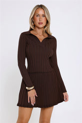 City Lights Glow Ribbed Long Sleeve Top Brown