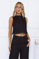 It-Girl Denim Crop Top Wide Leg Pants Set Dark Blue
