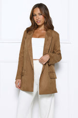 Effortlessly Professional Suede Long Sleeve Blazer Brown