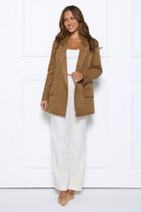 Effortlessly Professional Suede Long Sleeve Blazer Brown