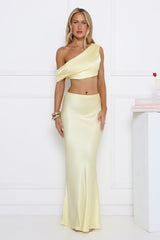 Indulgent Love Off Shoulder Satin Crop Top Yellow