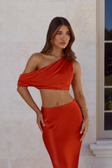 Indulgent Love Off Shoulder Satin Crop Top Red