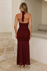 Isalique Halter Maxi Dress Burgundy