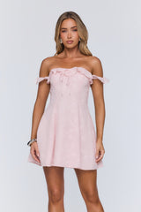 Lasting Impressions Off Shoulder Mini Dress Pink