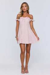 Lasting Impressions Off Shoulder Mini Dress Pink