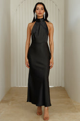 Luxurious Lady Satin Maxi Dress Black