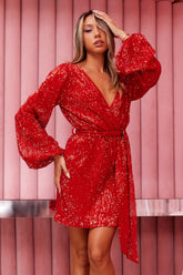 HELLO MOLLY Static Memory Sequin Dress Red
