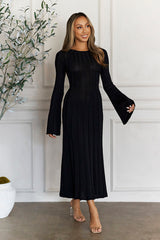 Creating Icons Ribbed Long Sleeve Midi Dress Black
