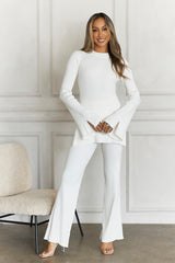 HELLO MOLLY Cozy Holidays Long Sleeve Ribbed Top Cream
