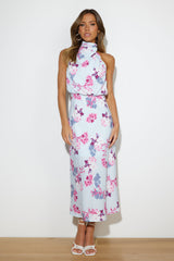 Got Me Looking Satin Maxi Dress Blue