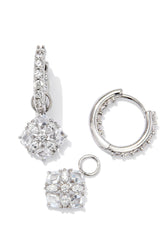 Dira Convertible Silver Crystal Huggie Earrings Silver White Crystal