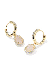 Daphne Gold Crystal Frame Huggie Earrings Iridescent Drusy White CZ