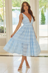 Ibiza Escape Embroidered Midi Dress Blue