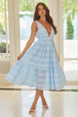 Ibiza Escape Embroidered Midi Dress Blue